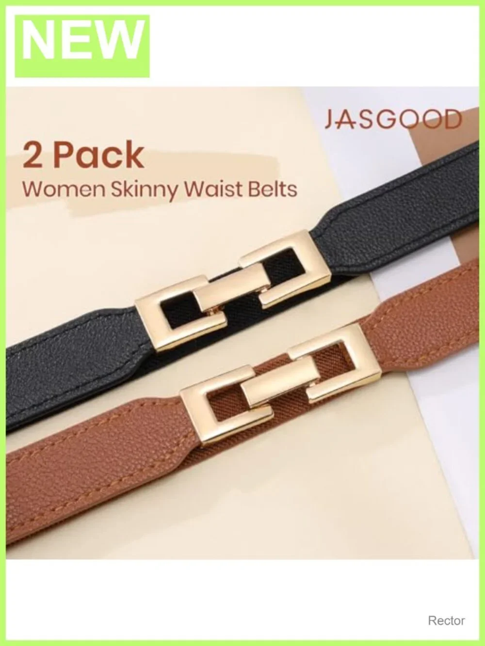 2 Pack Women's Elastic Skinny Stretch Belts with Gold Buckle Faux Leather
